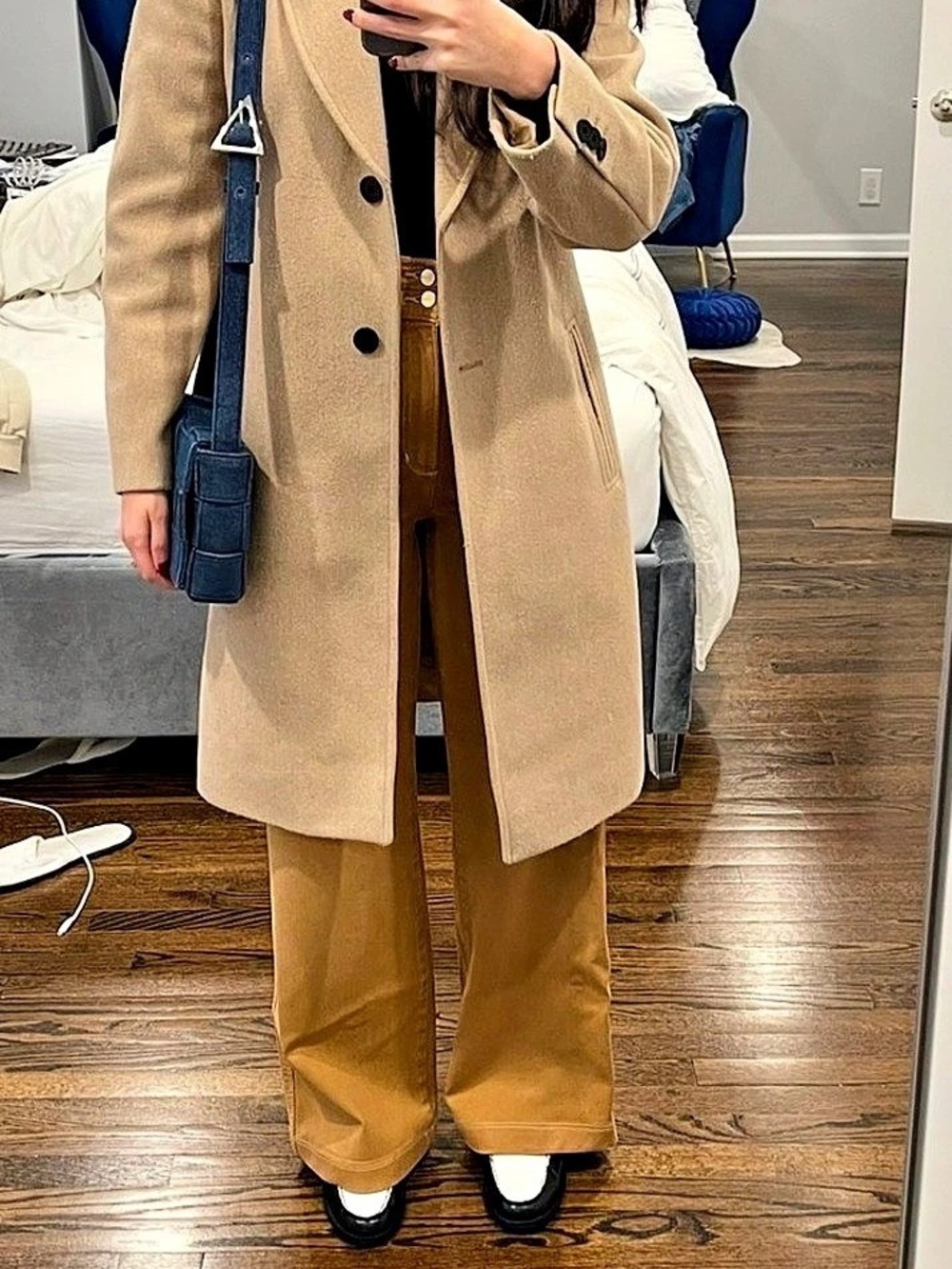 Zara Women's Long Double-Breasted Coat in camel Like New